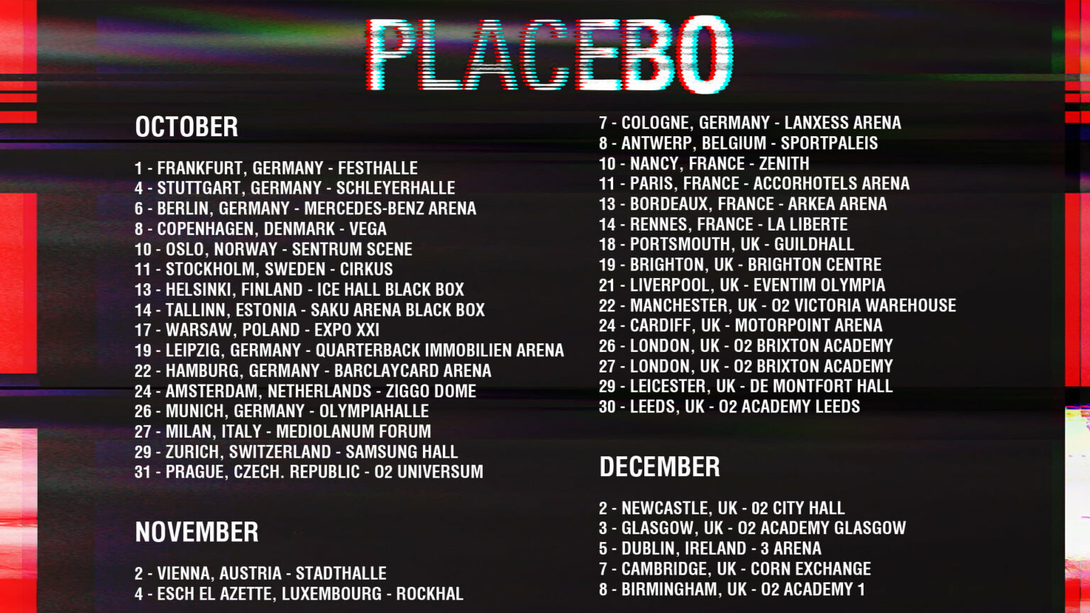 placebo tour dates uk