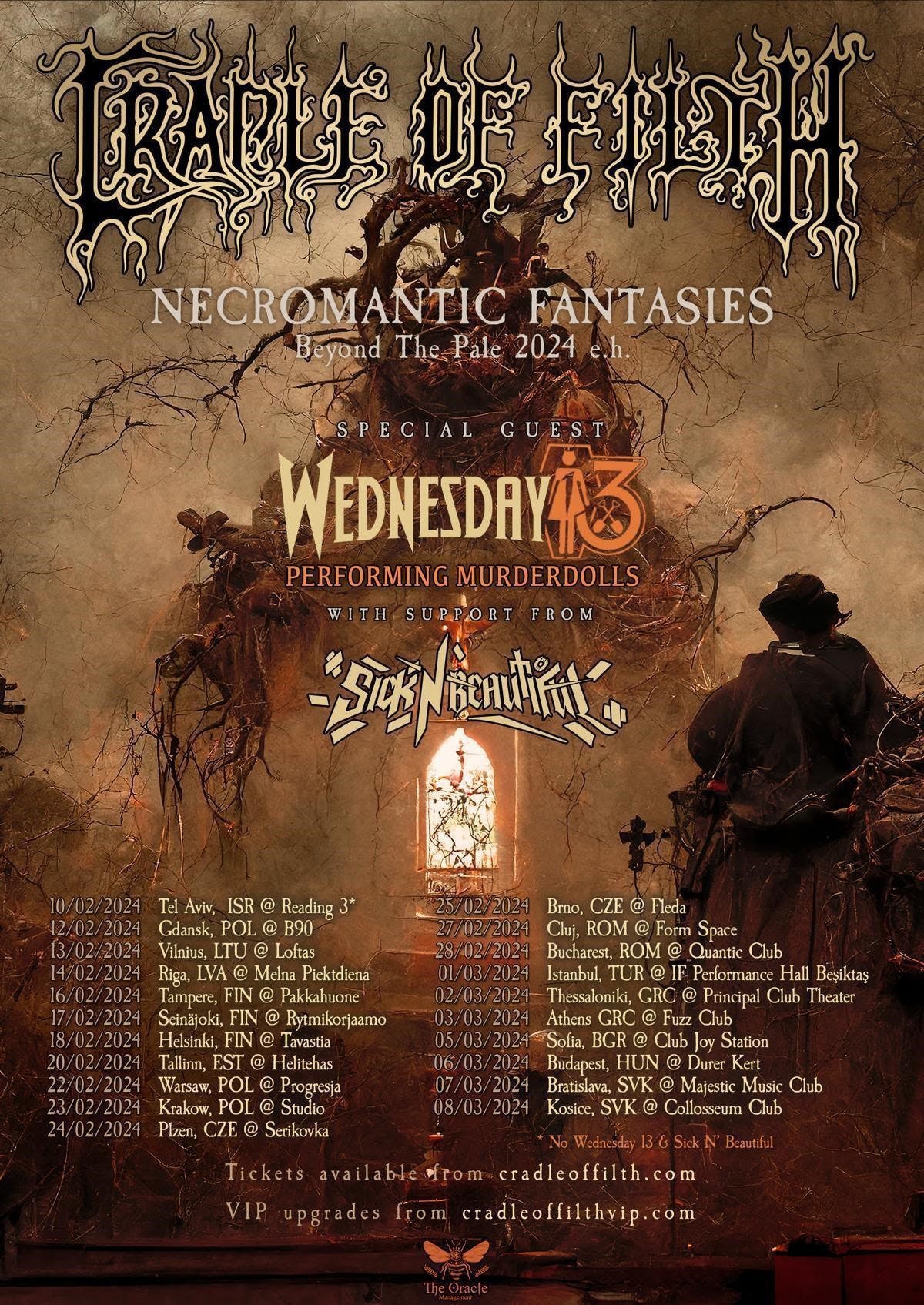 Cradle Of Filth announces 2024 European tour with Wednesday 13 Chaoszine
